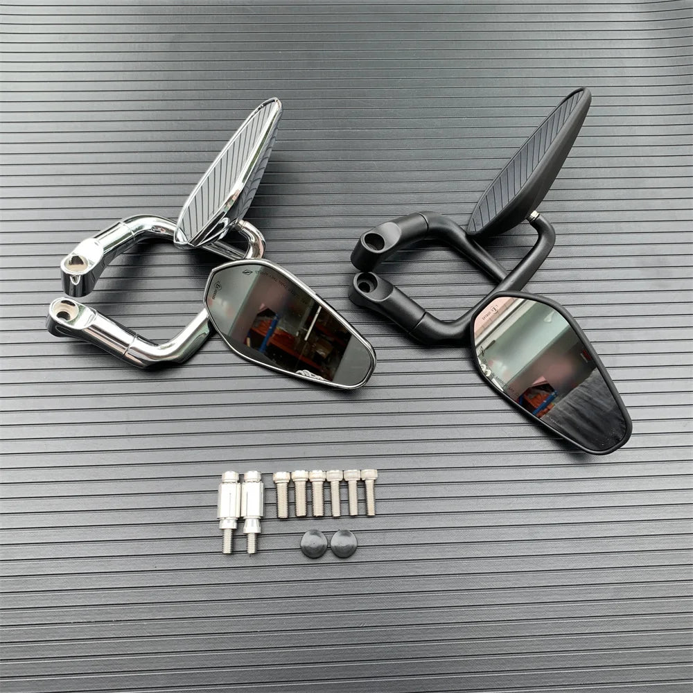 Rétroviseur embout de guidon moto vintage noir et chrome