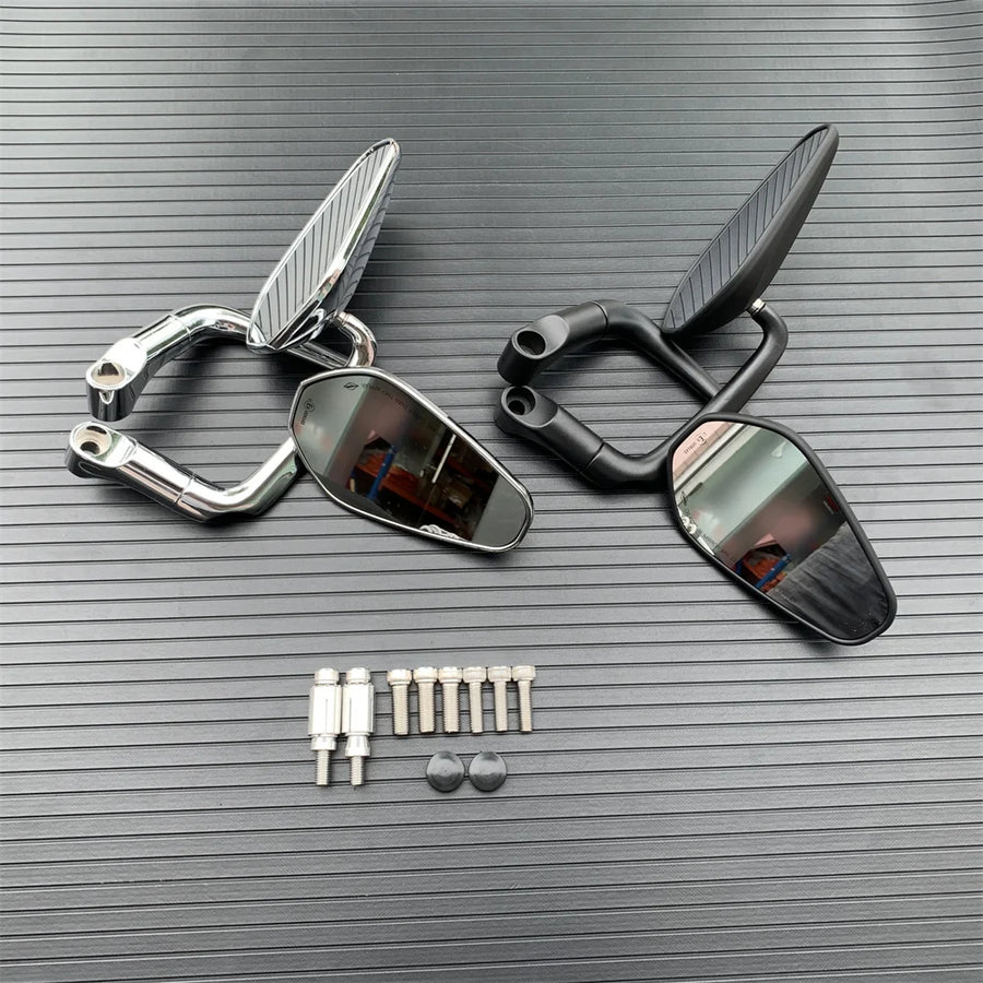 Rétroviseur embout de guidon moto vintage noir et chrome