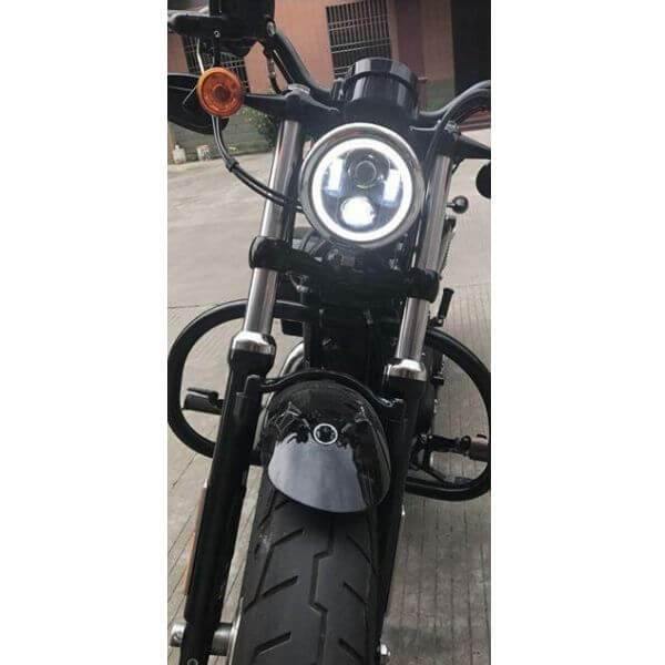 Plaque phare double optique halogène + led moto noir